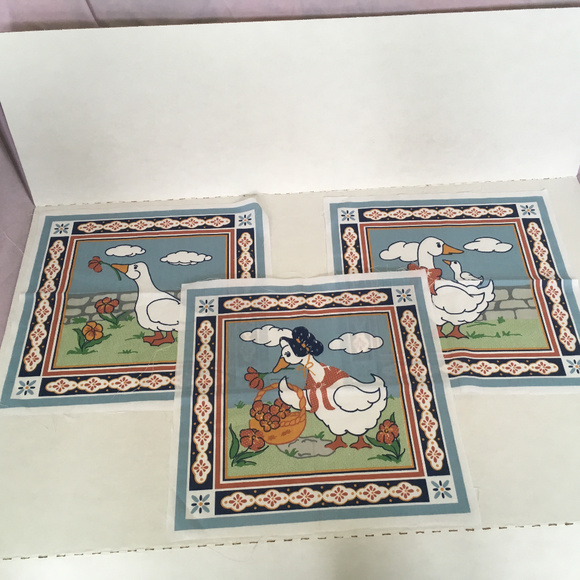 vintage 3 large goose duck fabric quilt squares - Picture 2 of 6